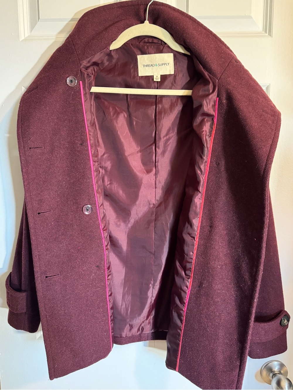Thread & Supply Women's Double-Breasted Peacoat in Wine - Picture 5 of 7